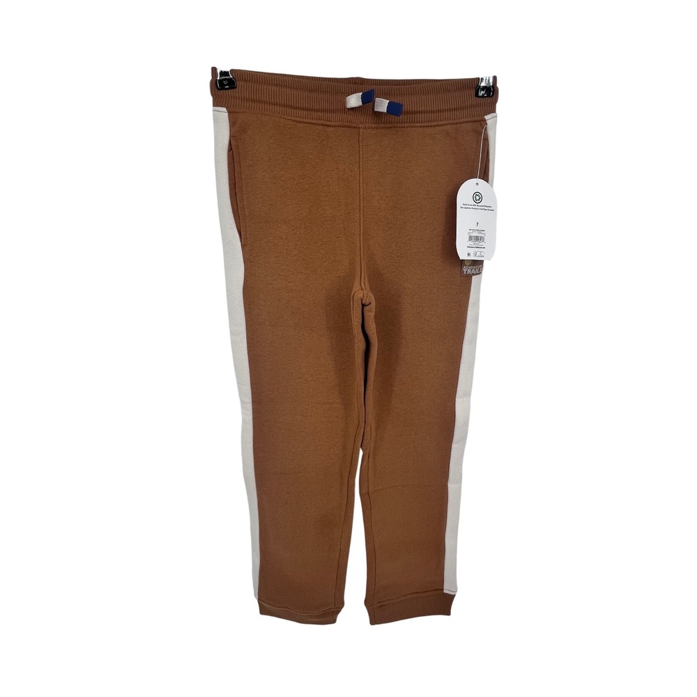 Brown Fleece Joggers Boys‎ Size 7 Cream Side Stripe Sporty Activewear Fall Cozy